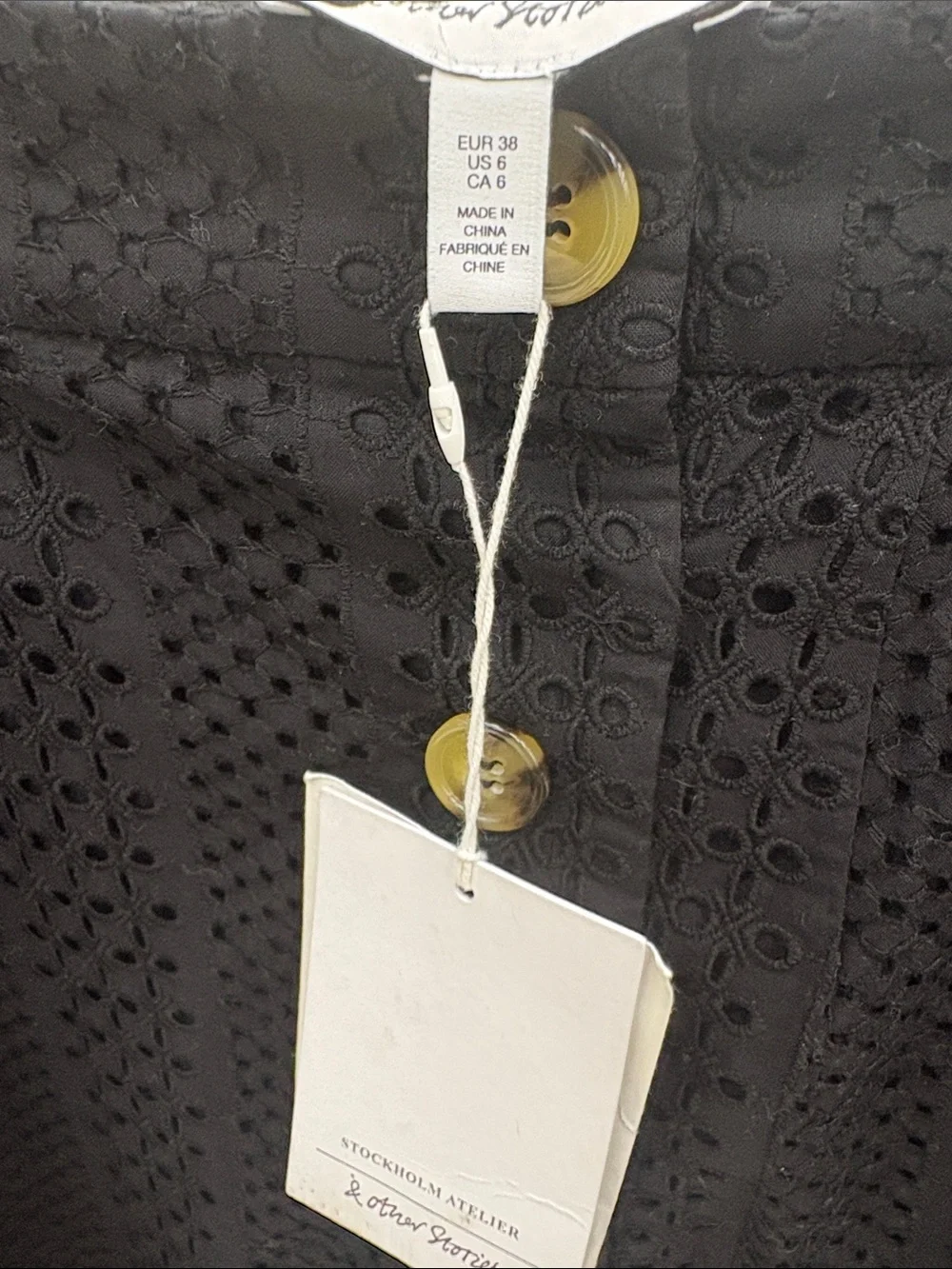 & Other Stories Leilani Black Eyelet Button-Front Midi Skirt Size 6 NWT